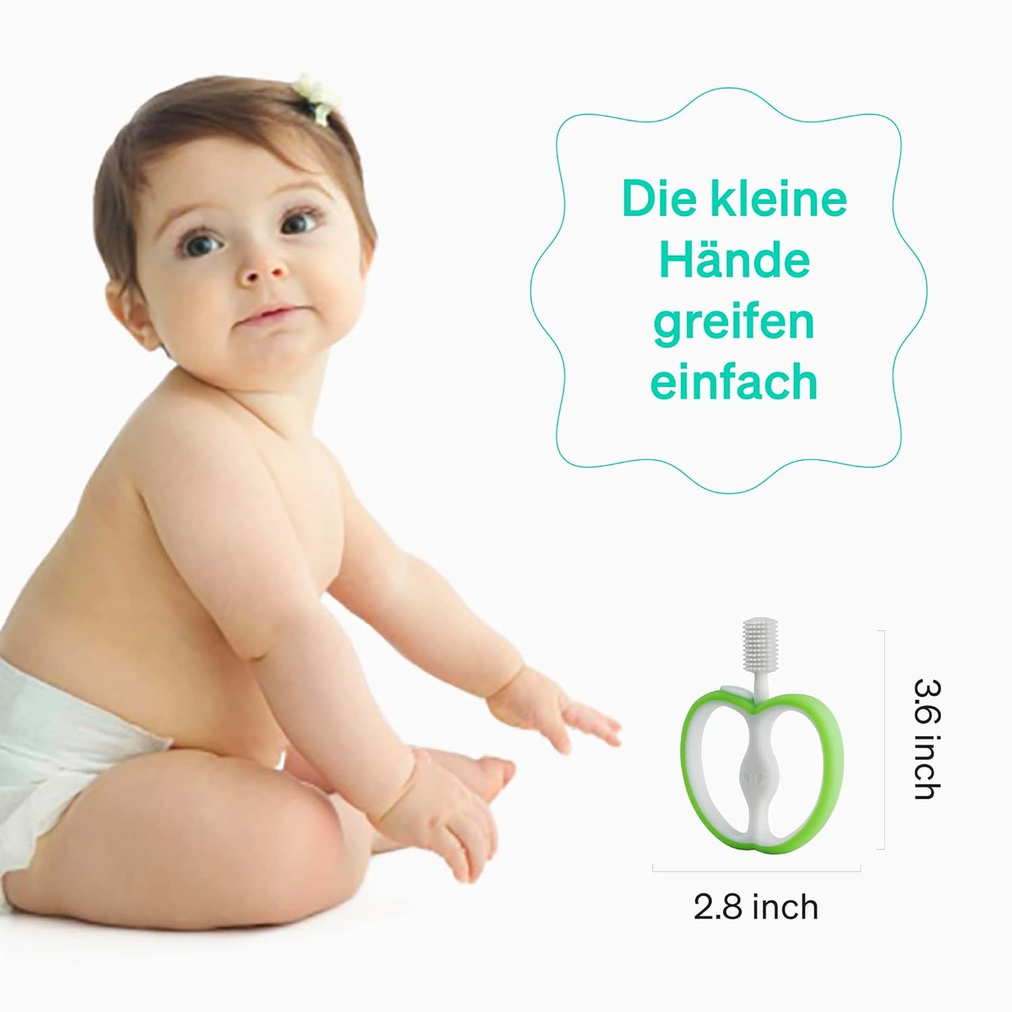 Beißring Baby Von Lovenoobs™, BPA/BPS Frei Einfach Zu Reinigen, Zahnungshilfe, Greifling, Silikon Zahnbürste, Beißspielzeug, Spielzeug, Unisex, Teether, Grün